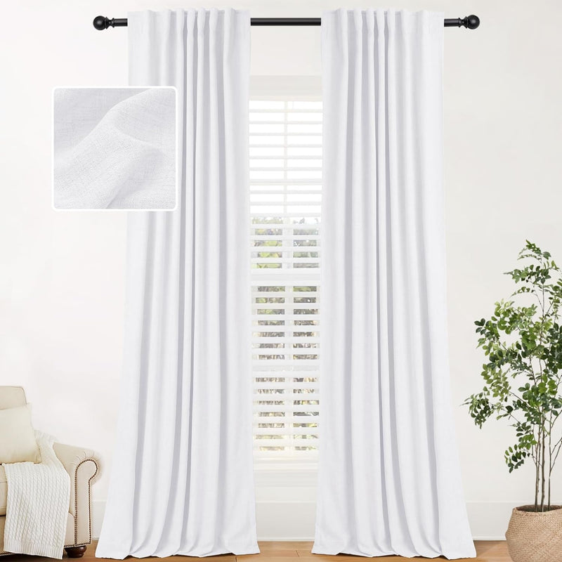 100% Blackout Linen Curtains 2 Panels Set Back Tab/Rod Pocket