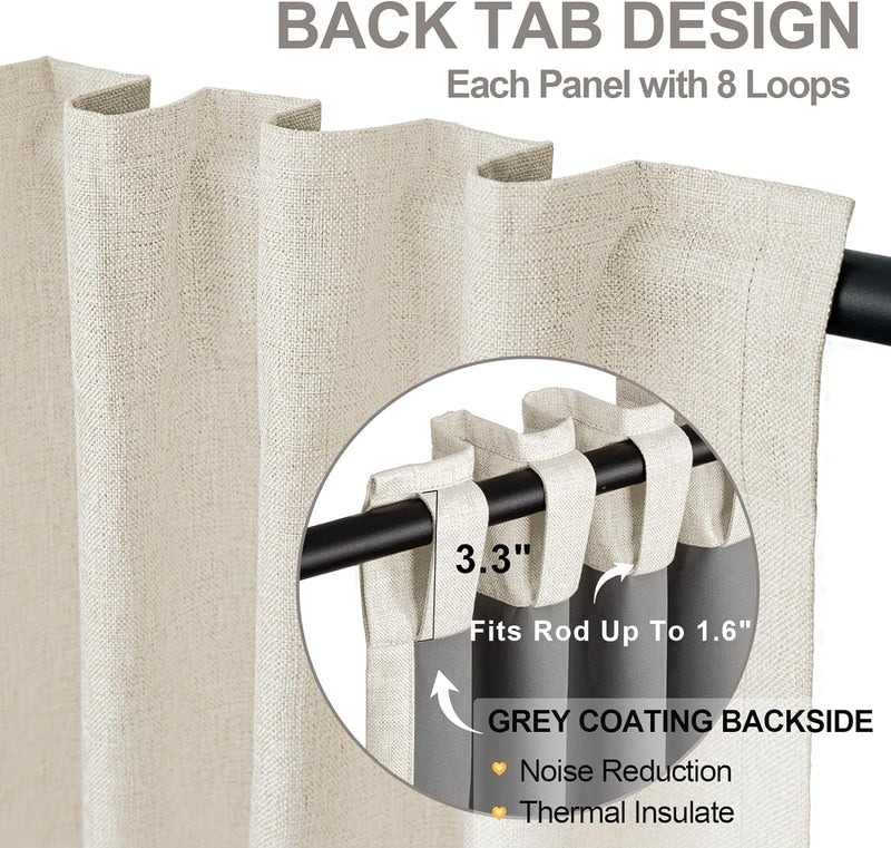 INOVADAY Rideaux Occultants Lin 127x213 Cm - 100% Occultants, Thermiques, Avec Anneaux Clips - 2 Panneaux