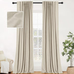 100% Blackout Linen Curtains 2 Panels Set Back Tab/Rod Pocket