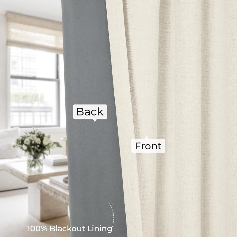 100% Blackout Linen Curtains 2 Panels Set Back Tab/Rod Pocket