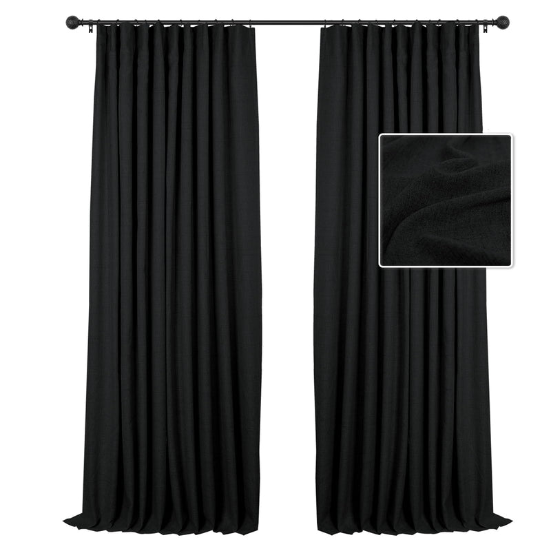 100% Blackout Curtains Linen Drapes Clip Rings Rod Pocket 2 Panels Set