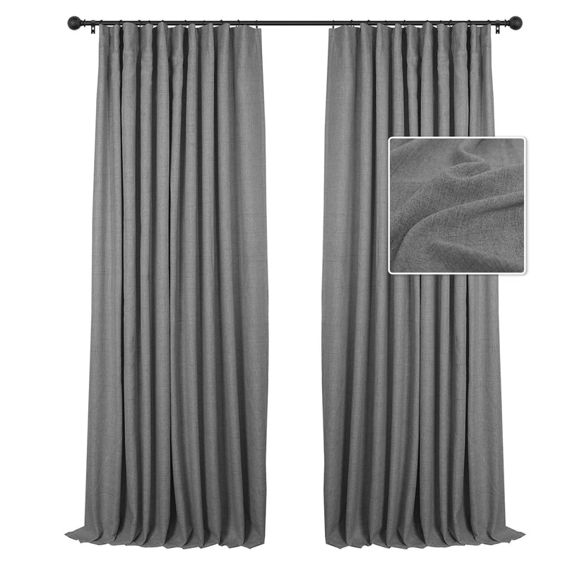 100% Blackout Curtains Linen Drapes Clip Rings Rod Pocket 2 Panels Set