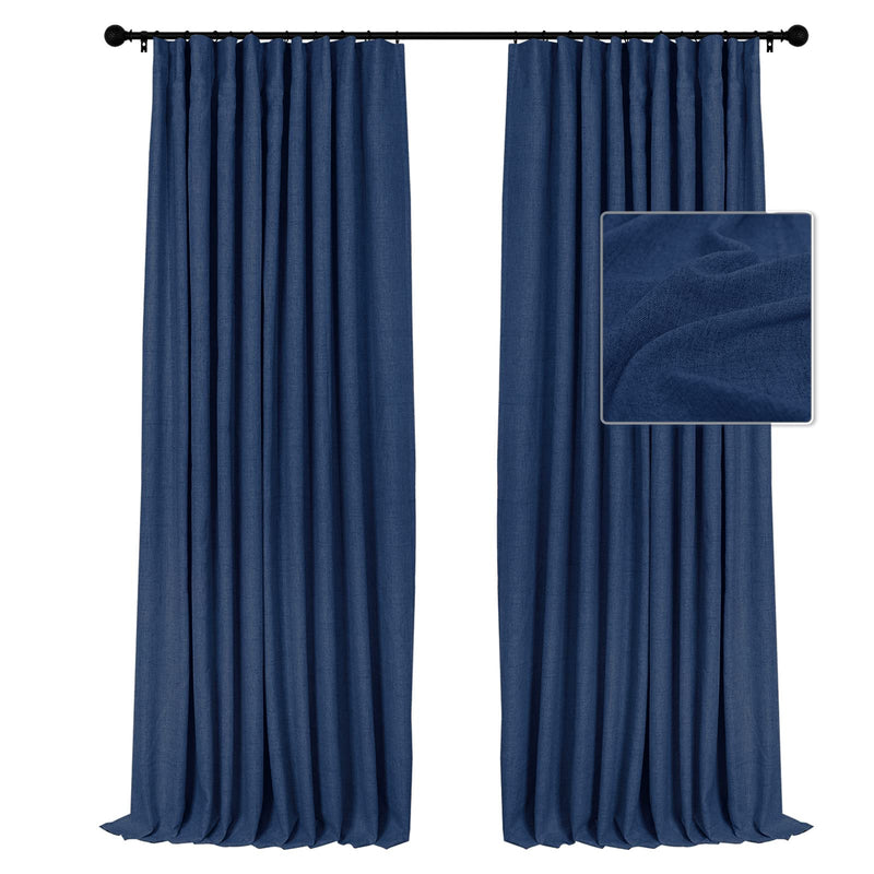100% Blackout Curtains Linen Drapes Clip Rings Rod Pocket 2 Panels Set
