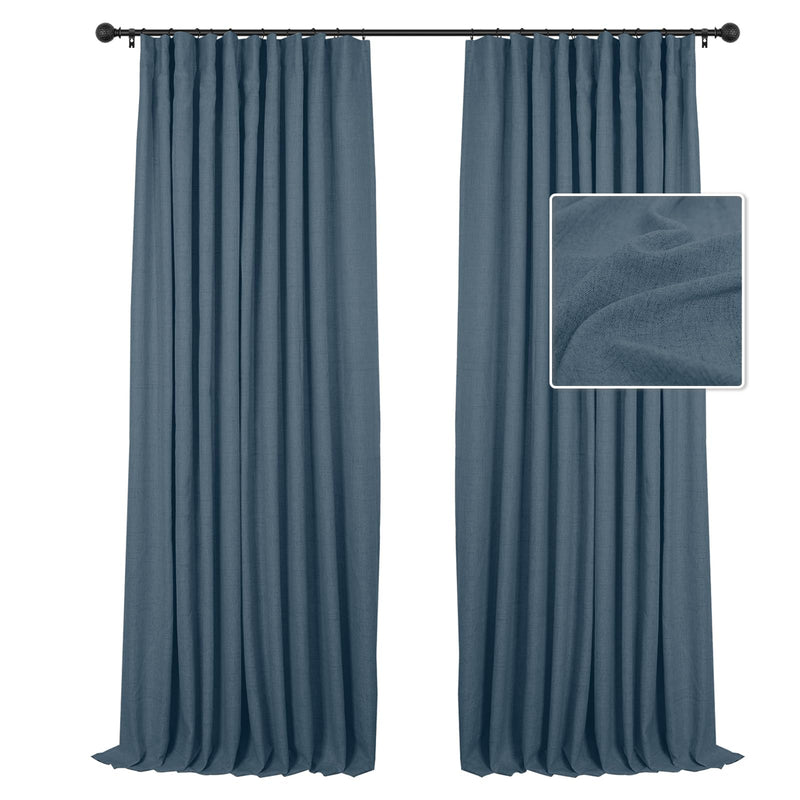 100% Blackout Curtains Linen Drapes Clip Rings Rod Pocket 2 Panels Set