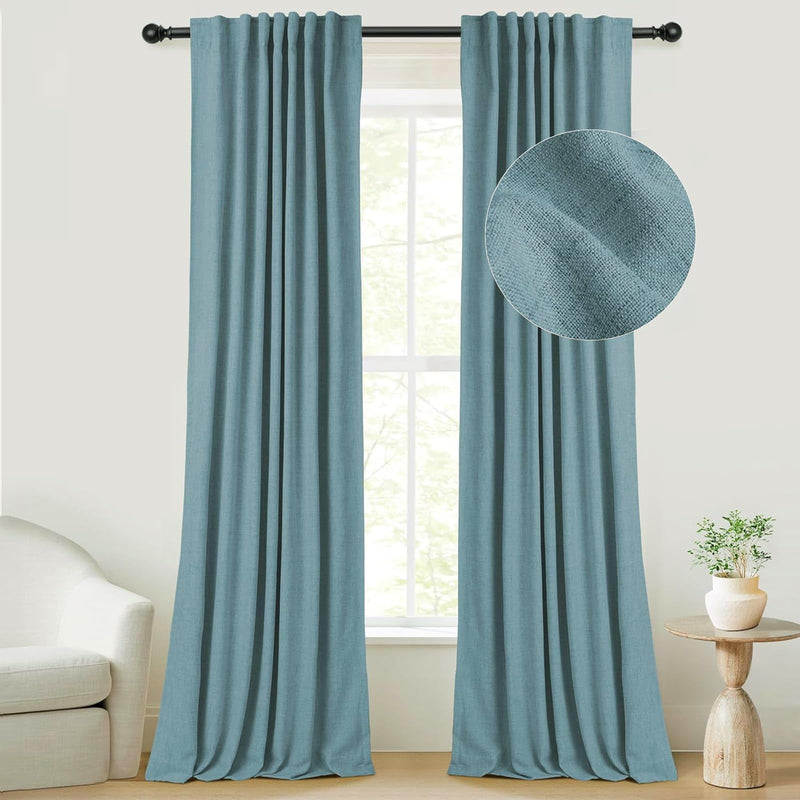 100% Blackout Curtains Back Tab Linen Curtains 2 Panels Set